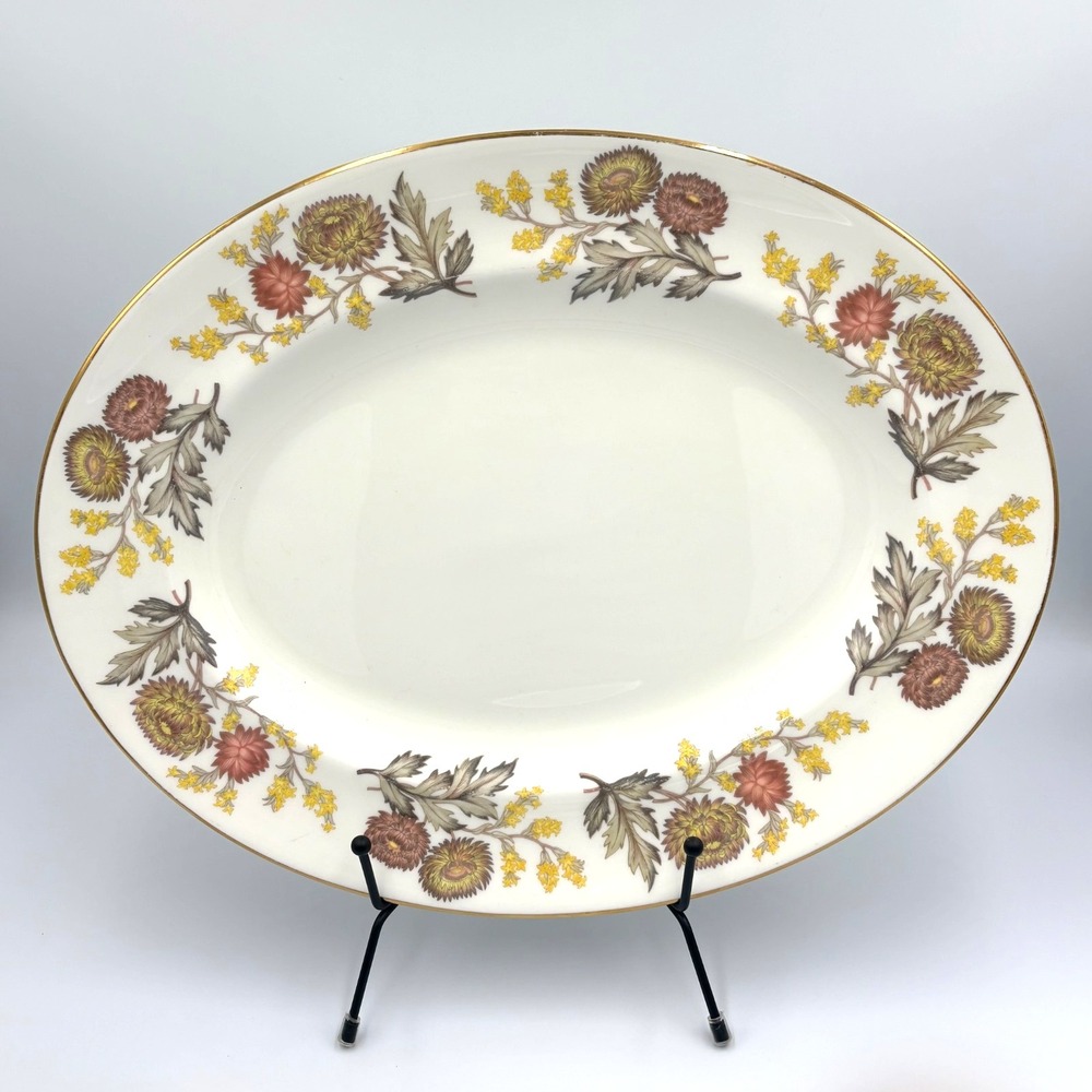 Vintage Wedgwood Lichfield 14" Serving Platter, English Bone China, Floral Gold